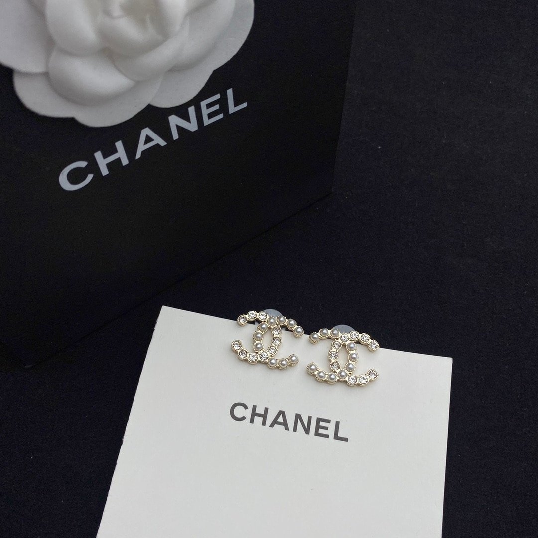 Chanel CC Crystal Pearl Silver Earrings