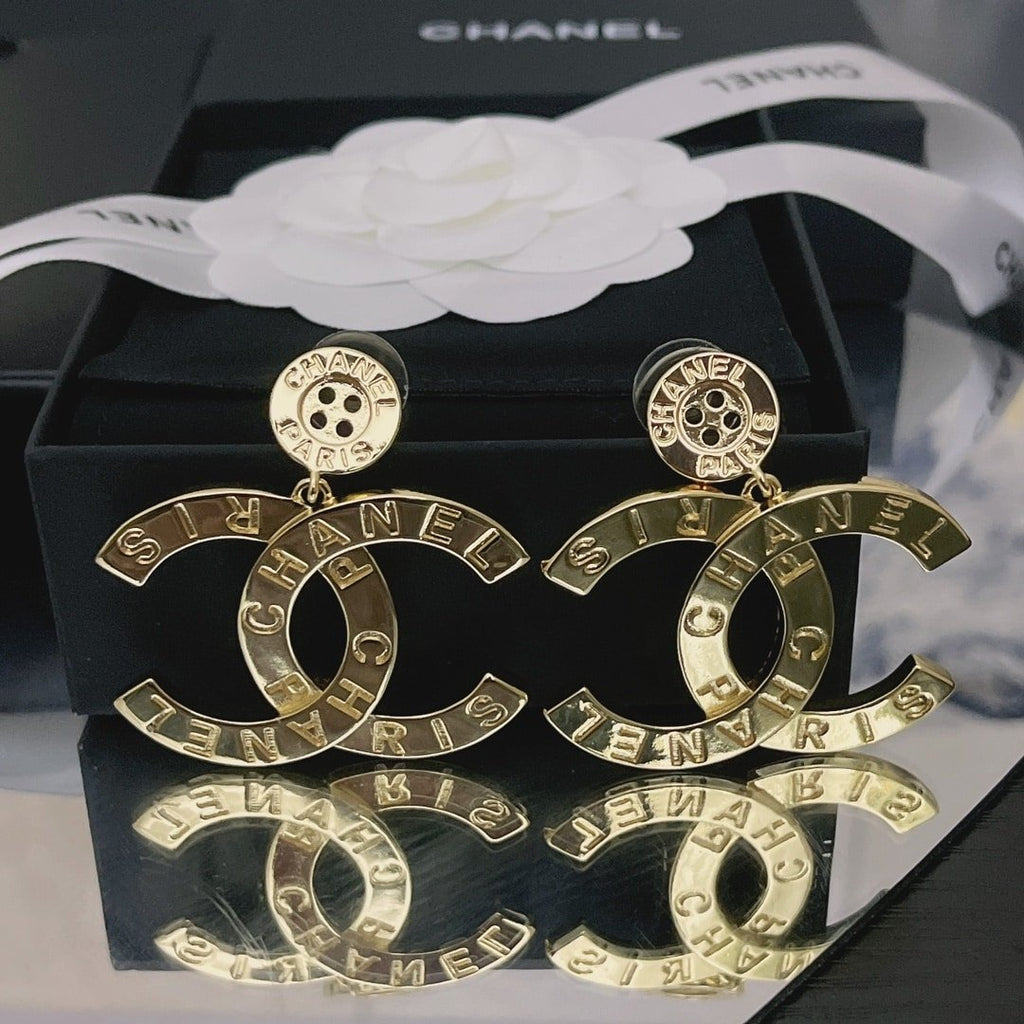 Chanel-Inspired Paris Lettering Button Earrings