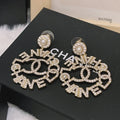 Chanel-Inspired Pearl Caged Monogram Drop Earrings (Gold)