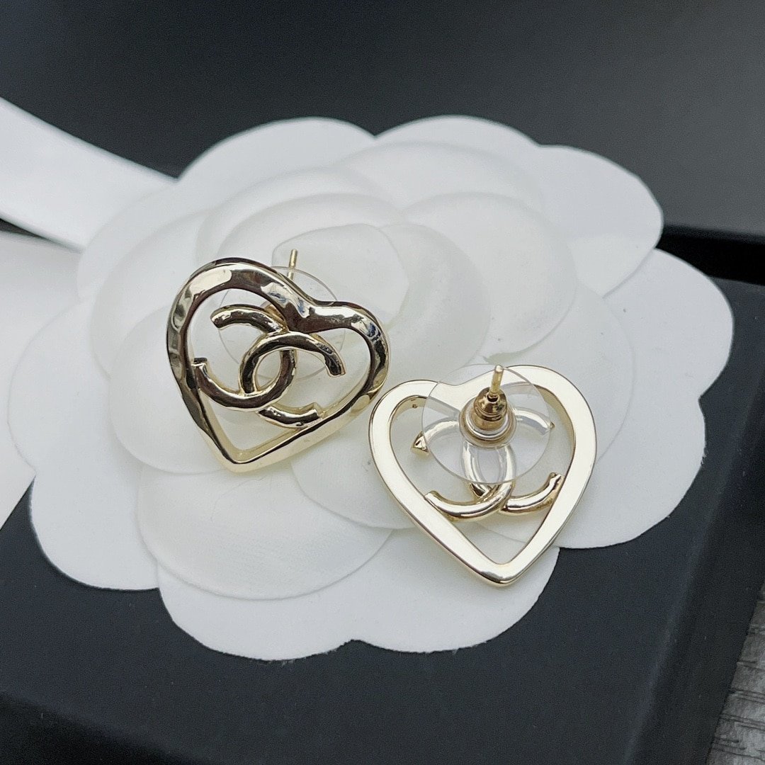 Chanel-Inspired Coco In Love Monogram Open Heart Stud Earrings (Gold)