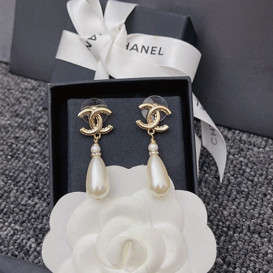 Chanel CC Monogram Pearl Drop Earrings
