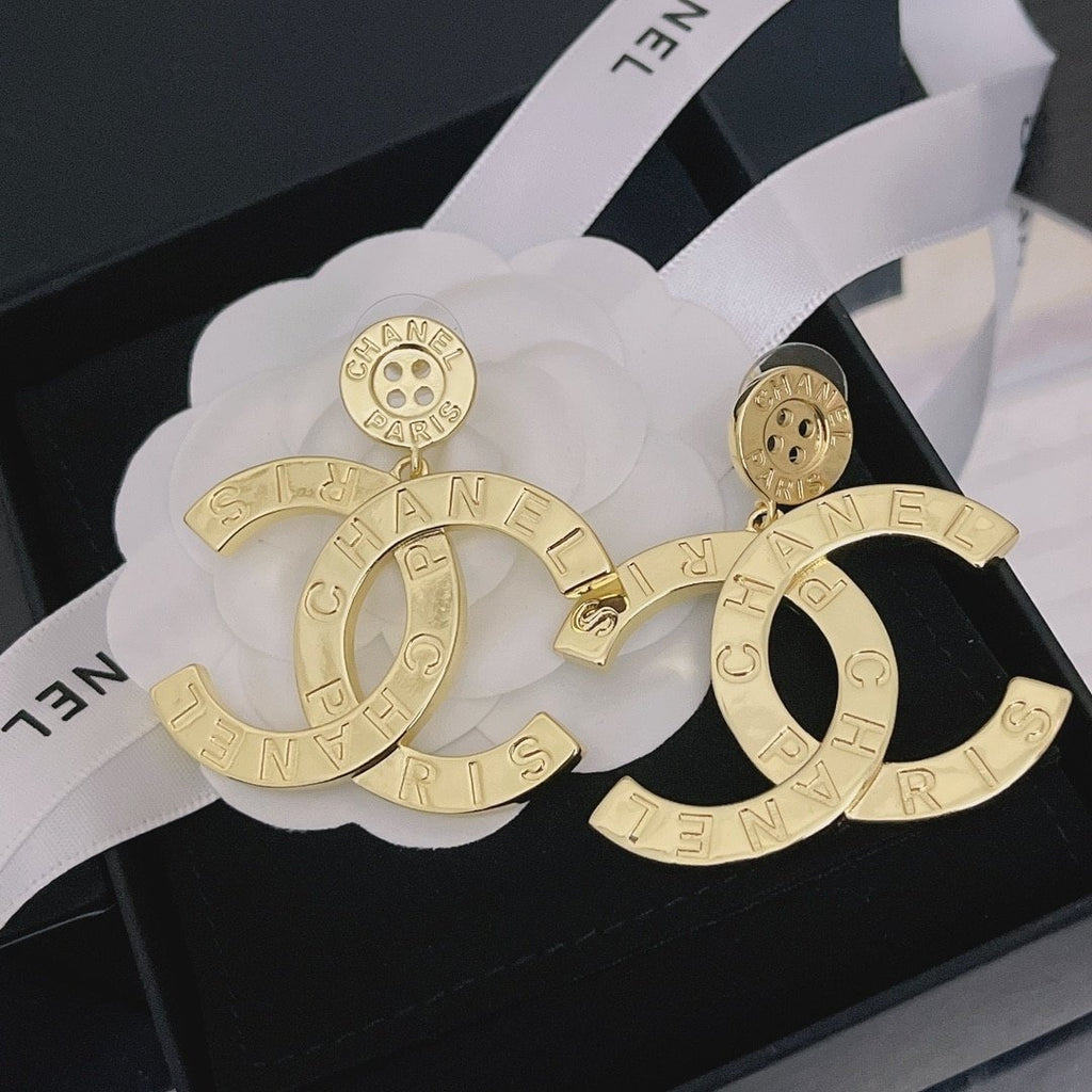 Chanel-Inspired Paris Lettering Button Earrings