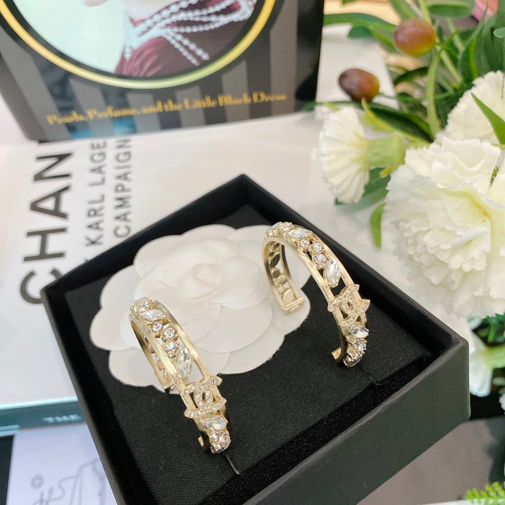 Chanel-Inspired Full Crystal Pavé Gold Large Hoop Earrings