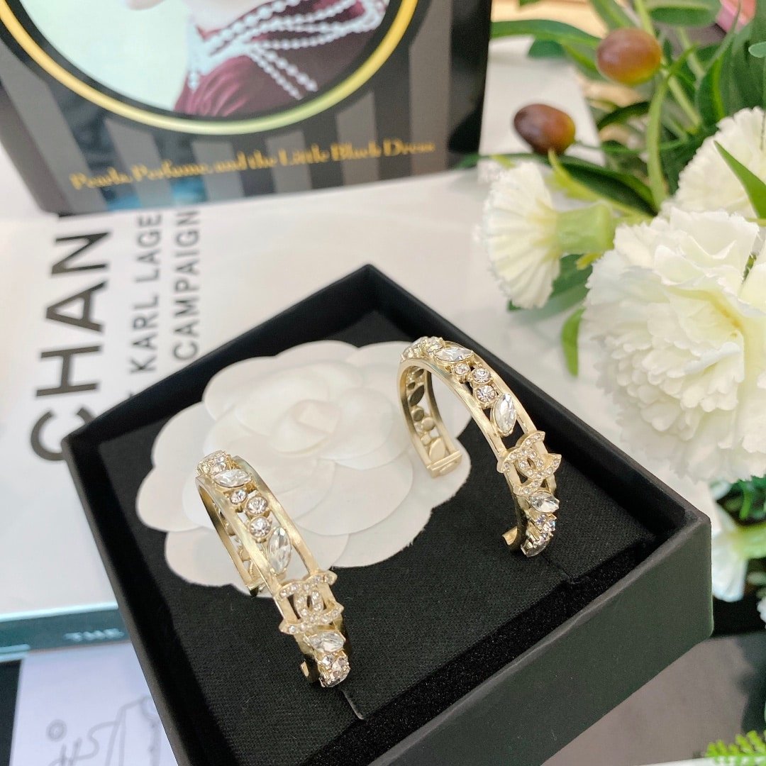 Chanel-Inspired Full Crystal Pavé Gold Large Hoop Earrings