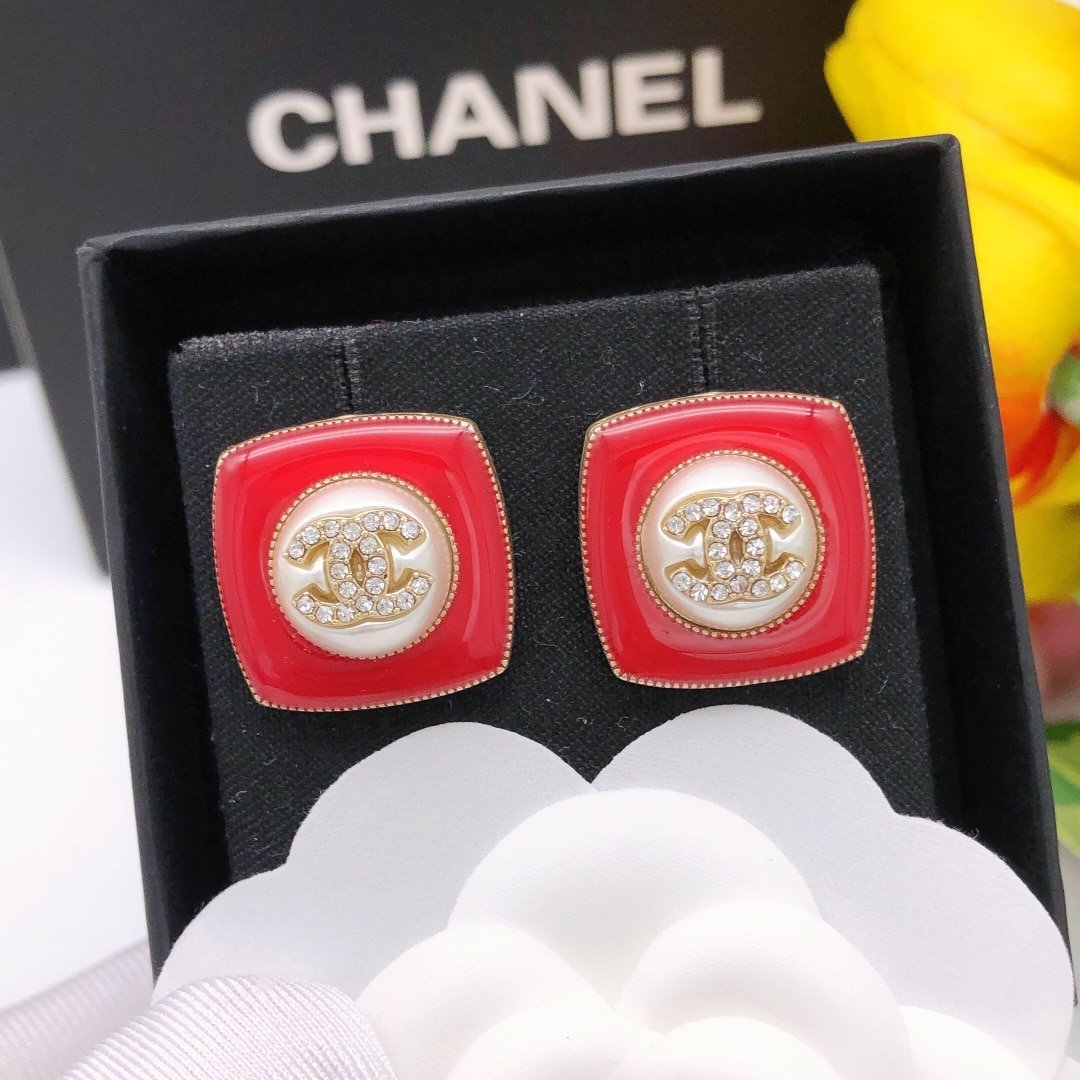 Chanel CC Earrings Red