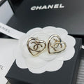 Chanel-Inspired Coco In Love Monogram Open Heart Stud Earrings (Gold)