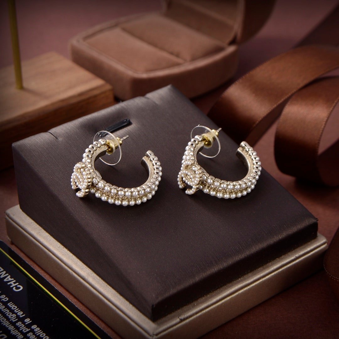Chanel-Inspired Triple-Layer Strass Crystal Monogram Hoop Earrings