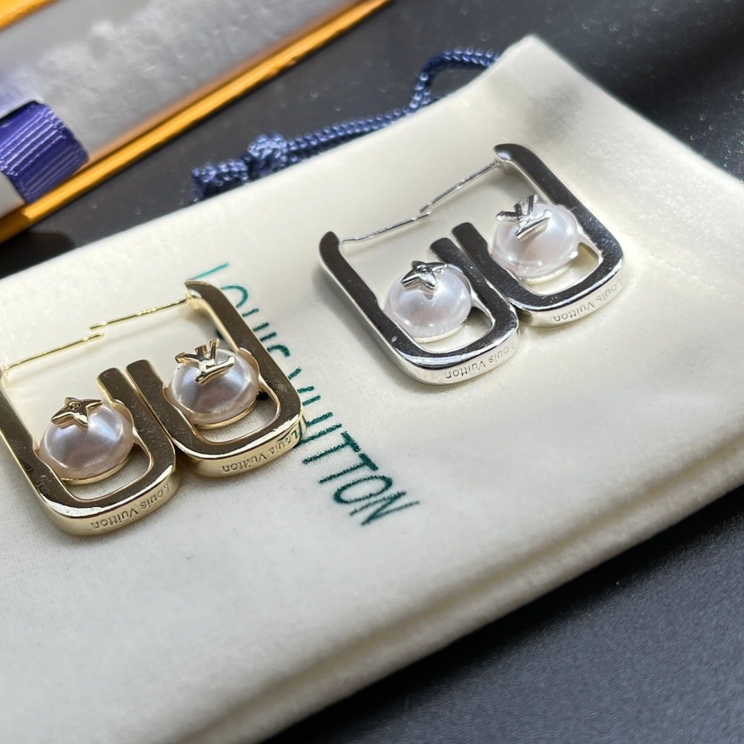 Louis Vuitton My Lv Chain Pearls Earrings Gold M01451
