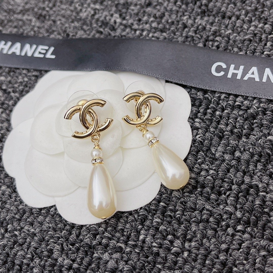 Chanel CC Monogram Pearl Drop Earrings