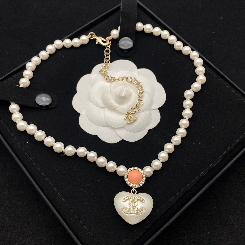 CC Heart Pearl Necklace
