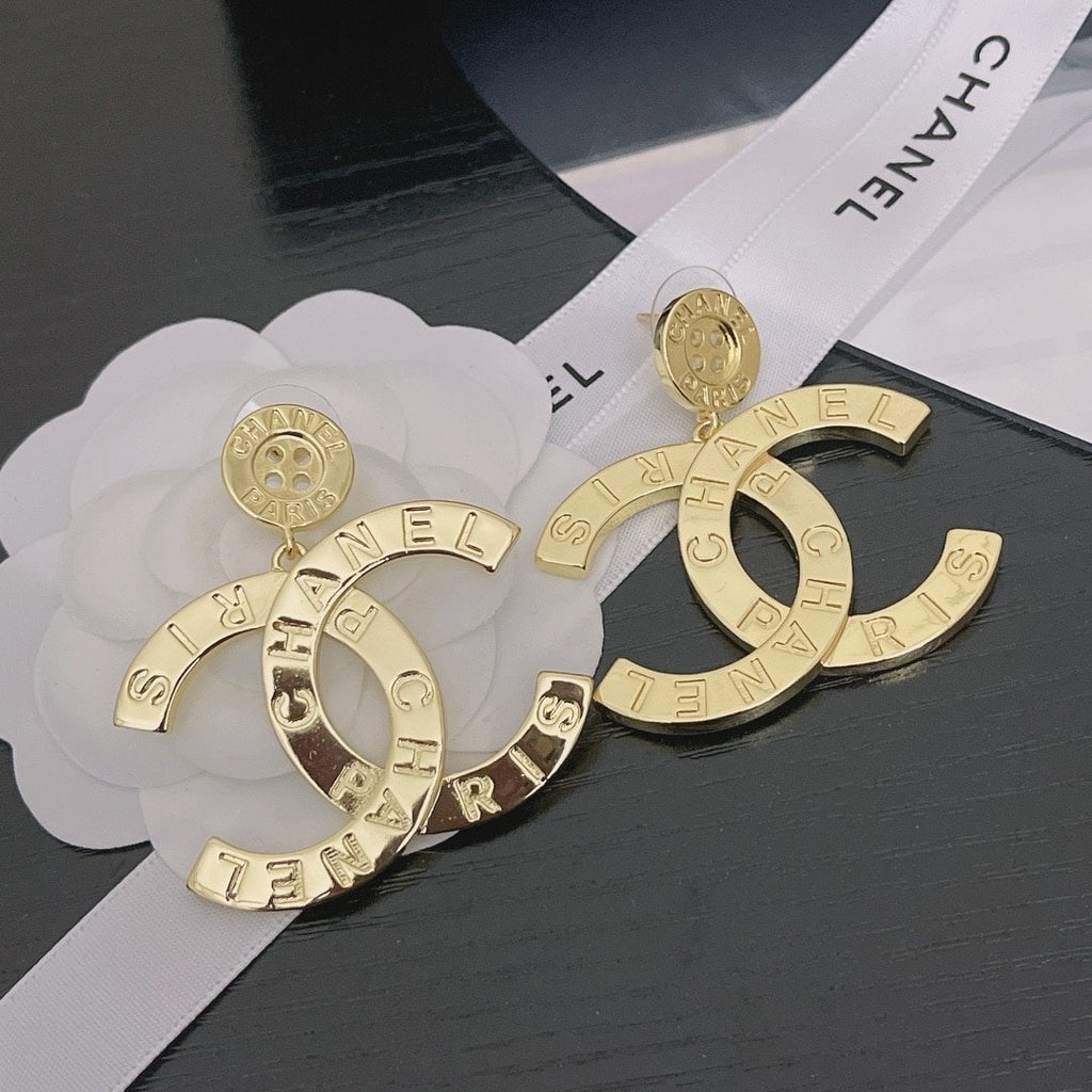 Chanel-Inspired Paris Lettering Button Earrings