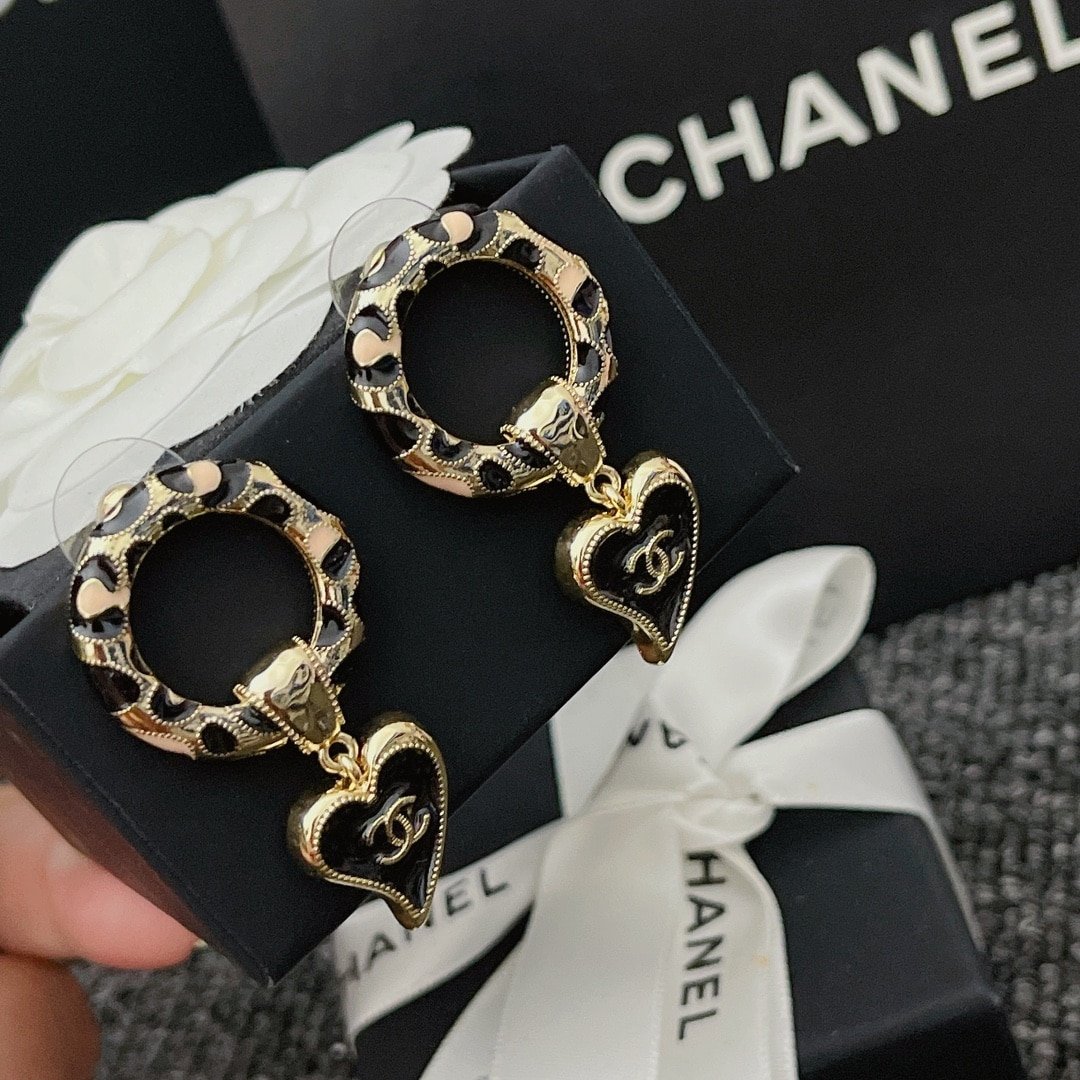 Chanel Classic Love Double C Leopard Round Earrings