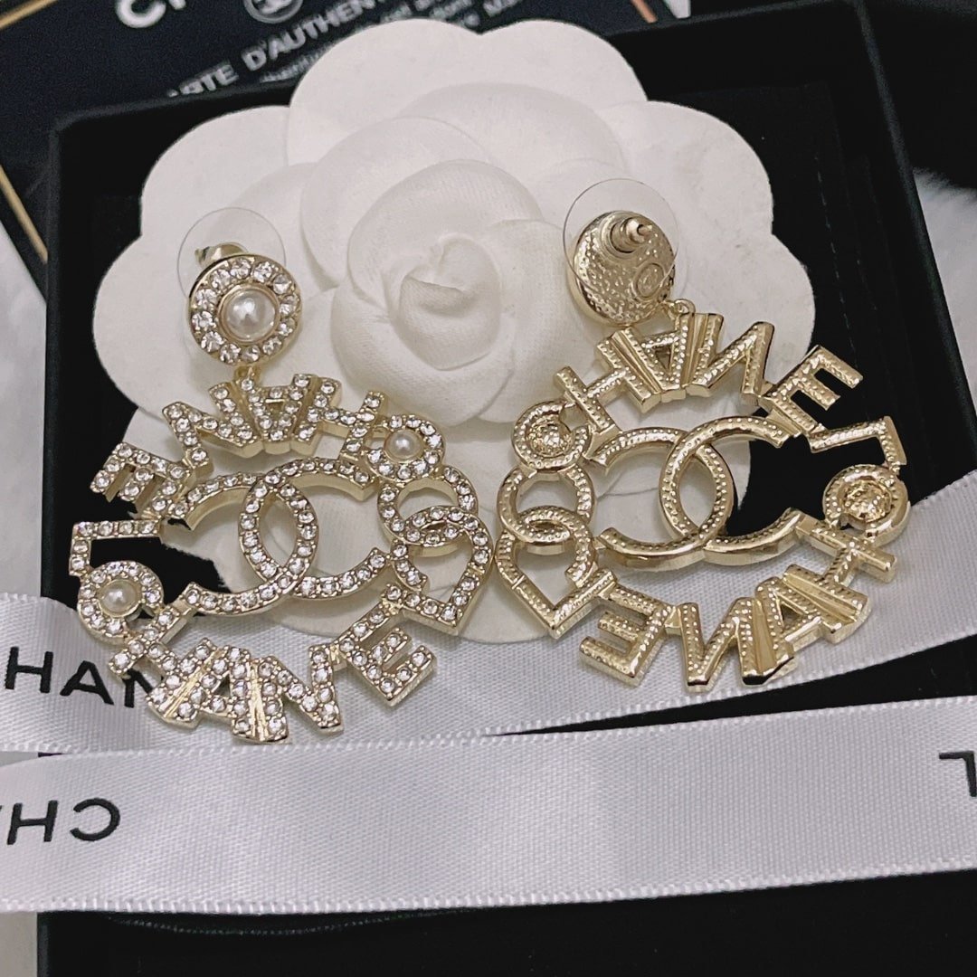 Chanel-Inspired Pearl Caged Monogram Drop Earrings (Gold)