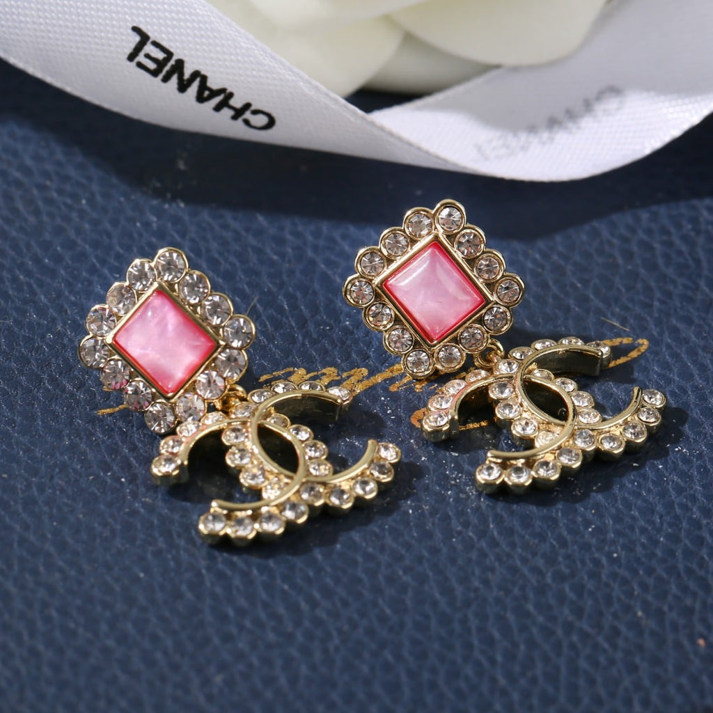 Chanel CC Earrings Strass Pink