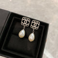 CC Monogram Pearl Drop Earrings