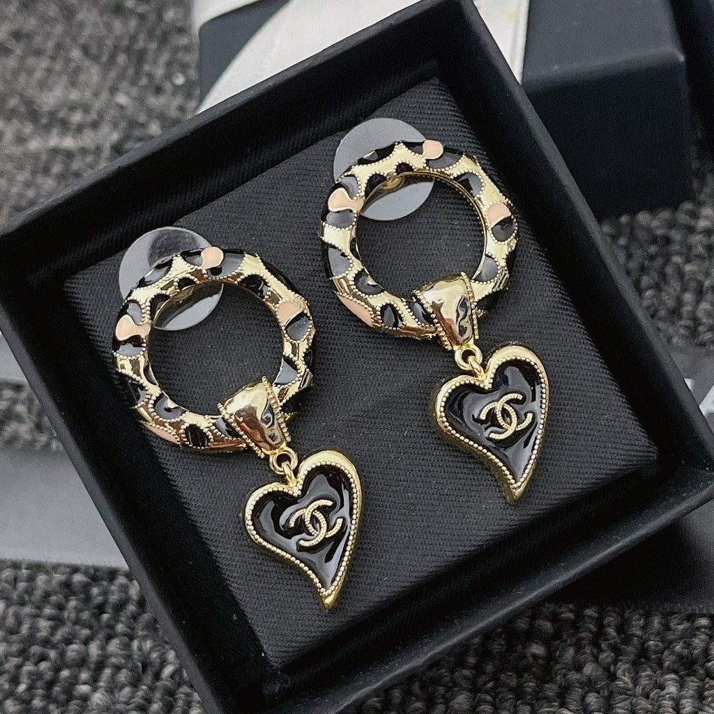 Chanel Classic Love Double C Leopard Round Earrings