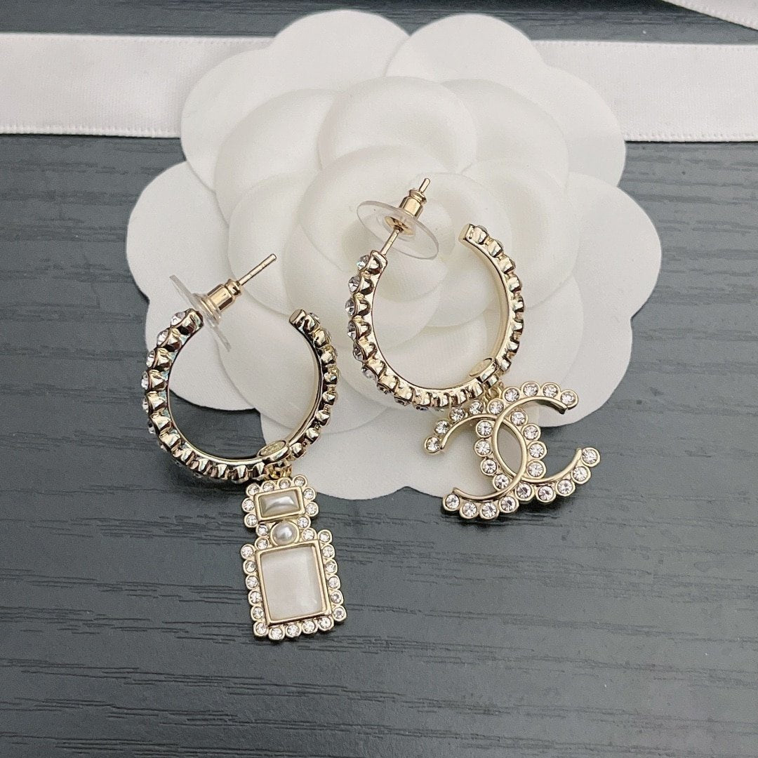Chanel CC and Perfume Bottle Hoop Earrings