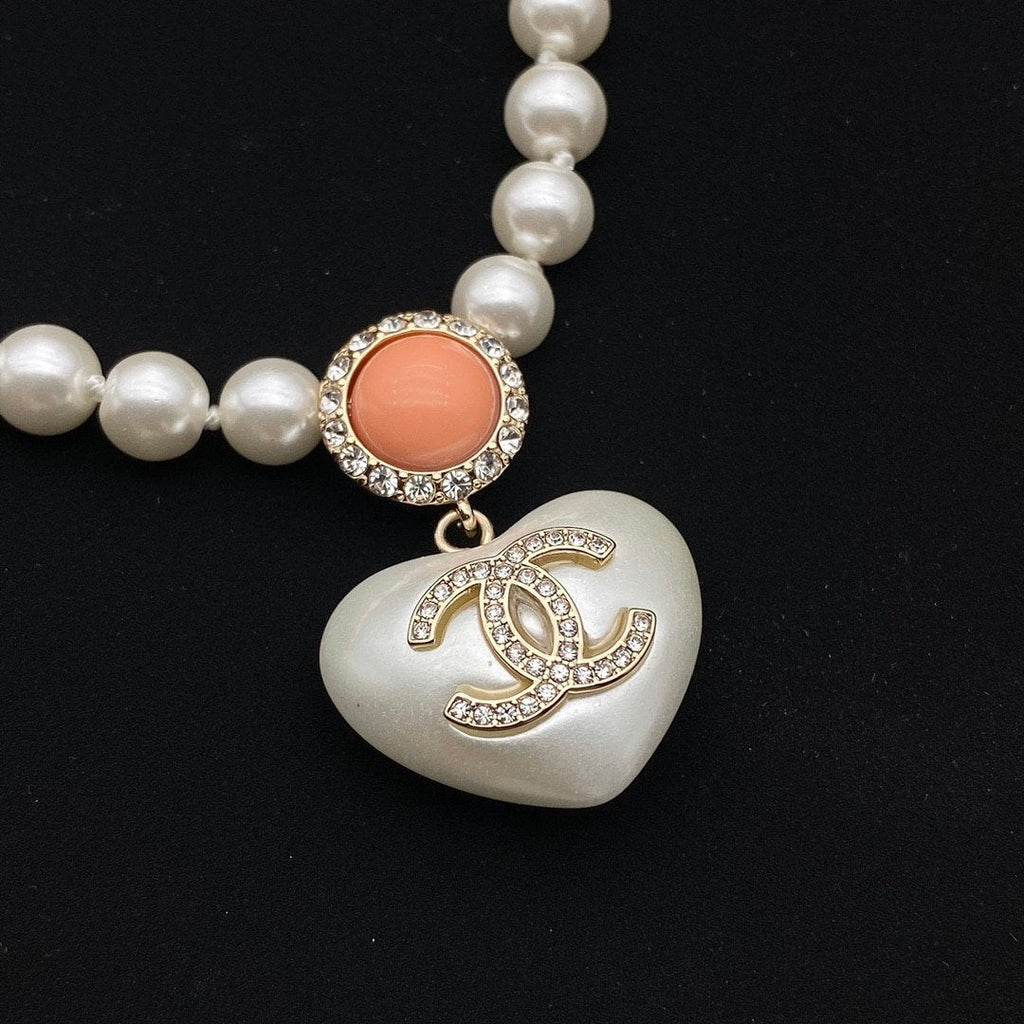 CC Heart Pearl Necklace