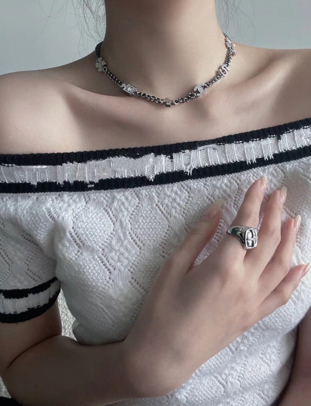 Chanel Ruthenium Crystal Chain CC Lucky Charms Choker Necklace