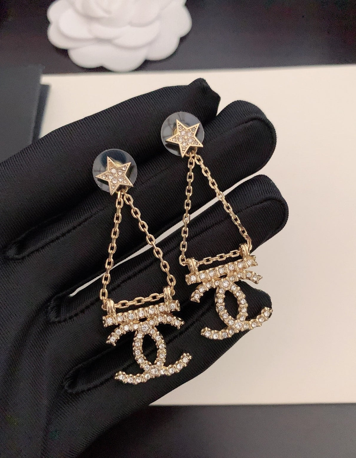 Chanel Star Strass Drop Earrings