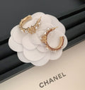 Chanel-Inspired Pearl & Crystal Monogram Gold Hoop Earrings