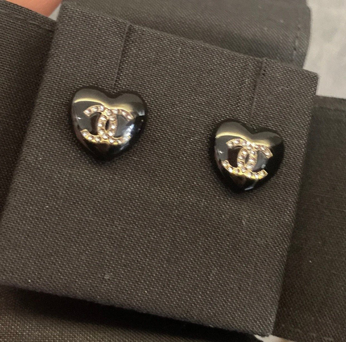 Chanel CC Black Heart Earrings