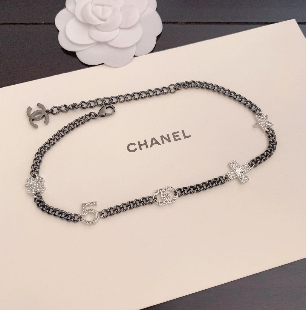 Chanel Ruthenium Crystal Chain CC Lucky Charms Choker Necklace