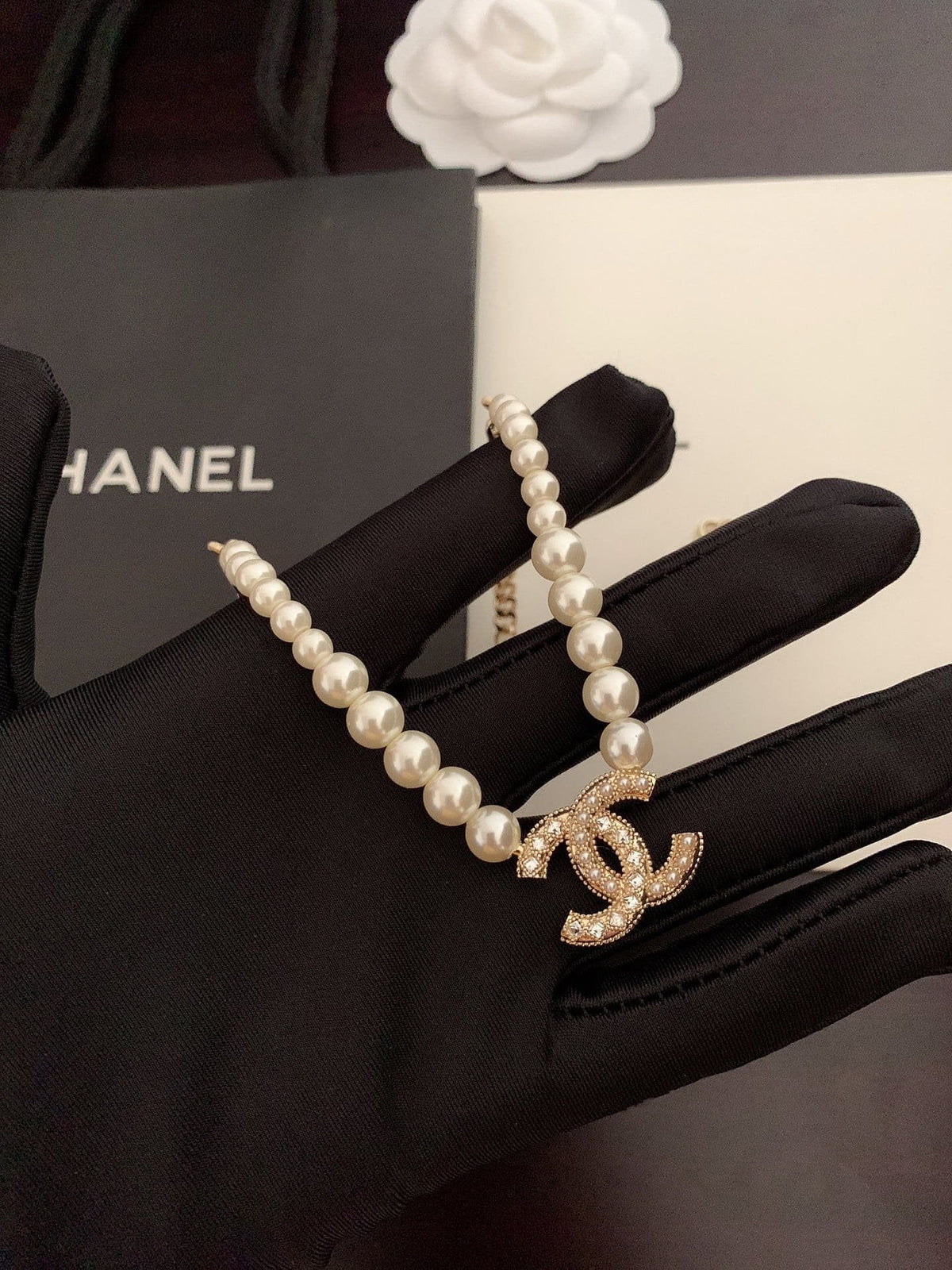 Chanel-Inspired Pearl & Gold Metal Necklace
