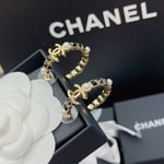 Chanel Gold & Black Metal Hoop Earrings