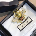 Gucci GG Black and Red Bee Brooch in Gold with Pearl