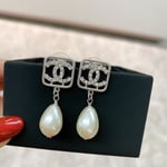 CC Monogram Pearl Drop Earrings