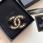 Chanel CC Brooch Black with White Interwoven Chain Pattern