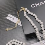 Chanel-Inspired Pearl Strand Necklace with Heart & Pink Crystal Monogram Pendant