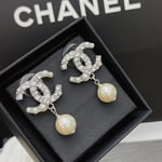 Chanel Silver-Tone Metal CC Pin Brooch with Faux Pearls