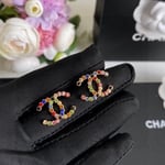 Chanel-Inspired Multi-Color Crystal Monogram Stud Earrings