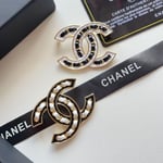 Chanel CC Brooch White with Black Interwoven Chain Pattern