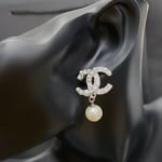 Chanel Silver-Tone Metal CC Pin Brooch with Faux Pearls