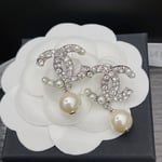 Chanel Silver-Tone Metal CC Pin Brooch with Faux Pearls