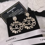 Chanel-Inspired Pearl Caged Monogram Drop Earrings (Gold)