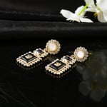 Chanel-Inspired Black Glass & Crystal Perfume Bottle Drop Earrings (Gold)