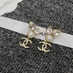 Chanel-Inspired Pearl & Crystal Monogram Drop Earrings (Gold)