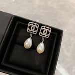 CC Monogram Pearl Drop Earrings