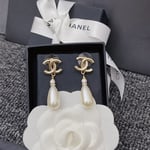 Chanel CC Monogram Pearl Drop Earrings