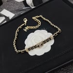 Chanel-Inspired Crystal Monogram Gold Chain & Leather Woven Choker Necklace