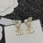 Chanel-Inspired Pearl & Crystal Monogram Drop Earrings (Gold)