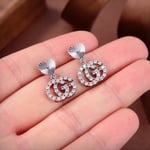 Gucci GG Heart Earrings in Silver with Crystals
