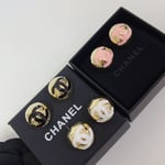 Chanel Stud Earrings Gold Pink