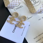 Chanel Crystal Pearl CC Drop Earrings Gold