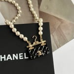 Chanel-Inspired Pearl & Quilted Flap Bag Pendant Necklace (Gold)