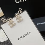 Chanel-Inspired Pearl Monogram Coco Climber Drop Earrings (Gold)